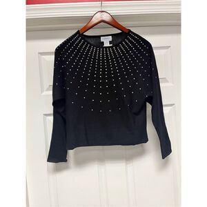 Carmen Marc Valvo Black Gun Metal Square Stud Mock Neck Sweater sz S NWT